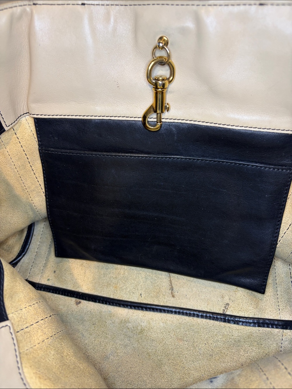 Chloe Cream and Black Colorblock Top Handle Leather Tote - Picture 7 of 15